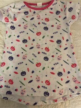 SET Girls Halloween Candy Pumpkin Print Tee - Pink Trim